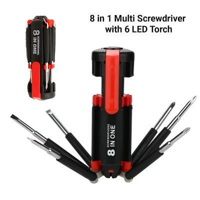 Picture of 8 in 1 Multi Portable Screwdriver with 6 LED Torch Repair Light Up Multi-functional Integrated Flashlight Set - Minimalistic Sophistication-Black
