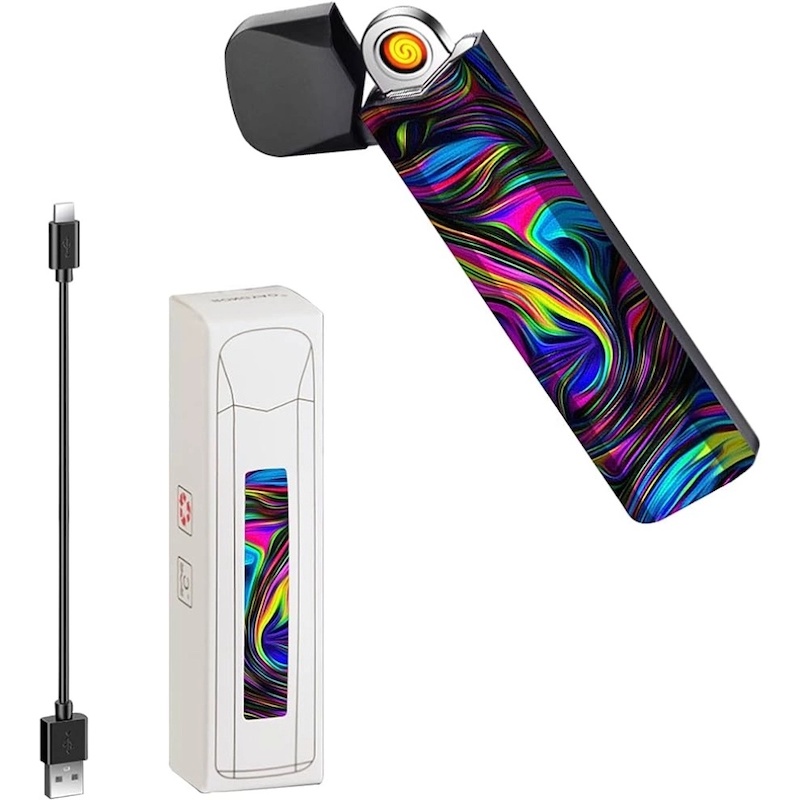 Picture of 1 pcs Electronic Lighter Mini Plasma Lighter Portable Lighter USB Rechargeable Lighter Windproof Lighter Cool Pattern-Multicolor