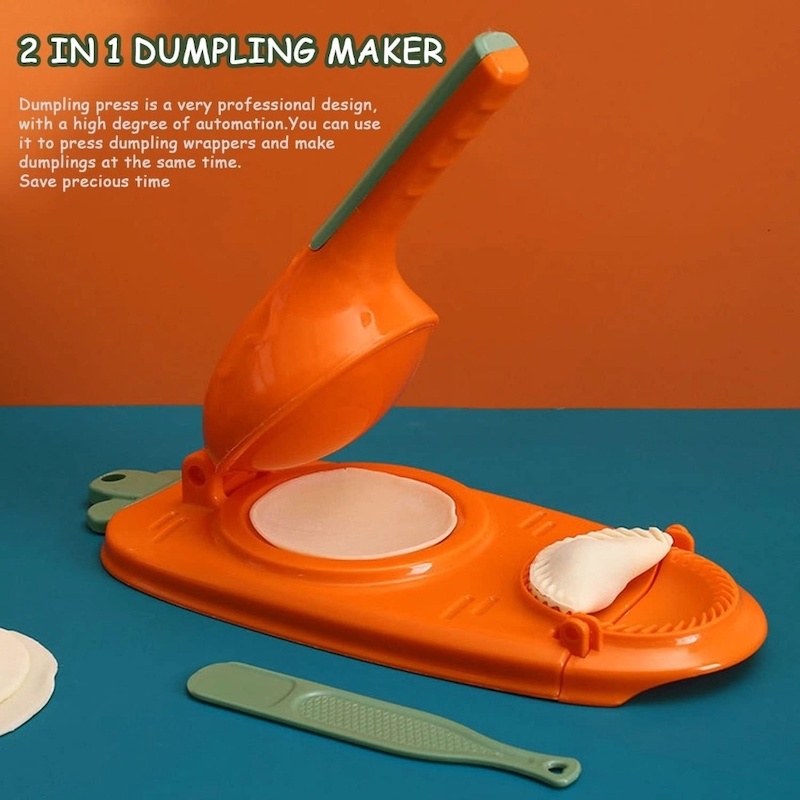 Picture of 2 In 1 Dumpling Maker Artifact -Portable Dumpling Wrappers Maker and Press Dumpling Skin Machine - Multi-function DIY Manual Empanada maker press Molds Set 1 pcs-Orange