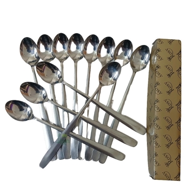 Picture of Rosy Long Handle pickling spoon 12 Pieces Stainless Steel Teaspoon Coffee Dessert Mixing Spoon Round Soup Spoon 8 inches-Silver