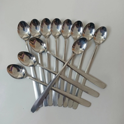 Picture of Rosy Long Handle pickling spoon 12 Pieces Stainless Steel Teaspoon Coffee Dessert Mixing Spoon Round Soup Spoon 8 inches-Silver