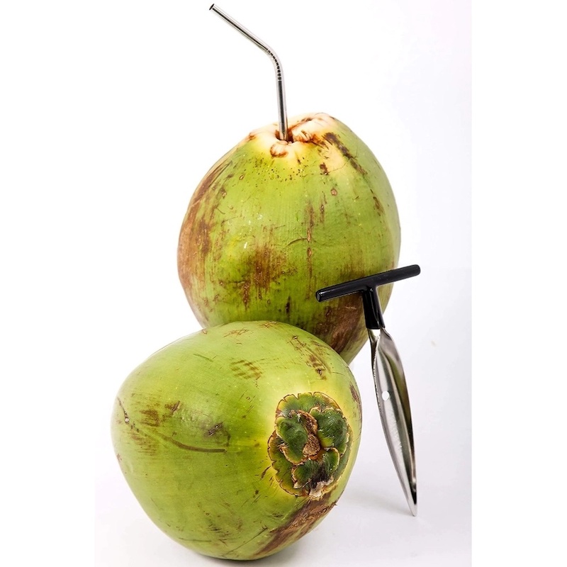 Picture of Coconut Opener Tool Fruit Black Rubber Handle EZ Easy Grip SAFE-Silver