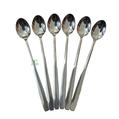 Picture of 6 pcs Rosy Long Handle pickling spoon 6 Pieces Stainless Steel Teaspoon Coffee Dessert Mixing Spoon Round Soup Spoon 8 inches-Silver