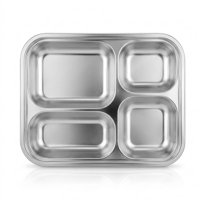 Picture of 1 PCS 4 compartment Stainless Steel Cafeteria Tray silver 8*10 inches-Silver