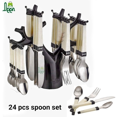 Picture of Stainless Steel Fork Table Spoon Tree Cutlery Set, 24-Pieces | Spoons Sets | Spoon Stand Holder | Spoons and Forks Set | Spoon Set with Stand for Dining Table (Black Tree)-White
