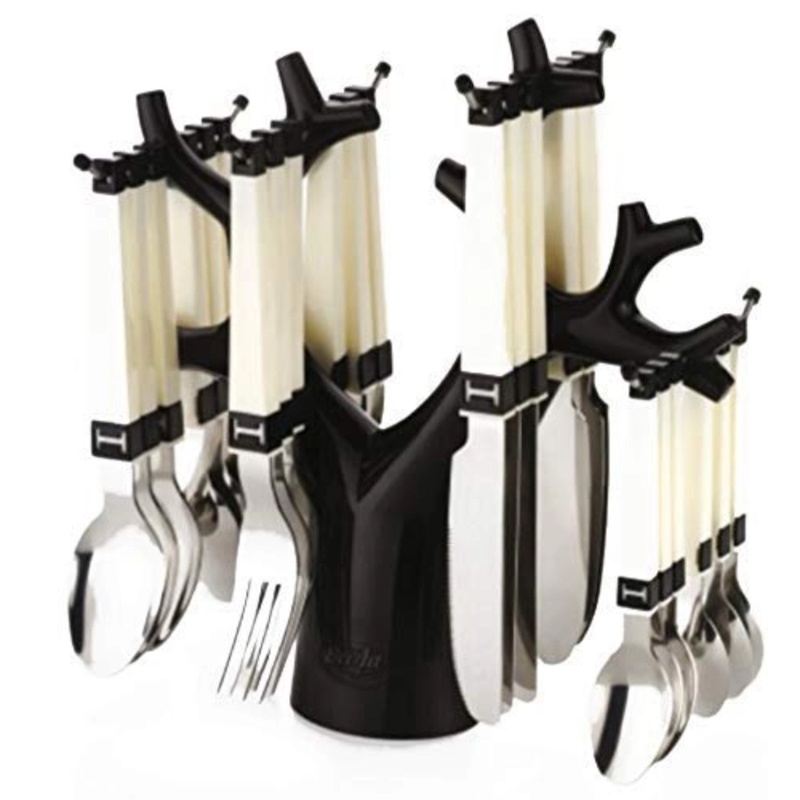 Picture of Stainless Steel Fork Table Spoon Tree Cutlery Set, 24-Pieces | Spoons Sets | Spoon Stand Holder | Spoons and Forks Set | Spoon Set with Stand for Dining Table (Black Tree)-White