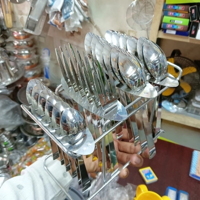 Picture of 24 pcs Stainless Steel Spoon with Stand/Spoon Holder/Cutlery Rack for Kitchen & Dinning Table silver color 25 pcs set (with stand)-Silver