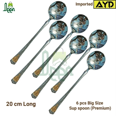 Picture of 6 pcs premium quality Big Size sup spoon 20 cm long Sup spoon Silver color spoon , Best tableware Sup Spoon (6 pcs set sup Spoon) -Chopsticks-Silver