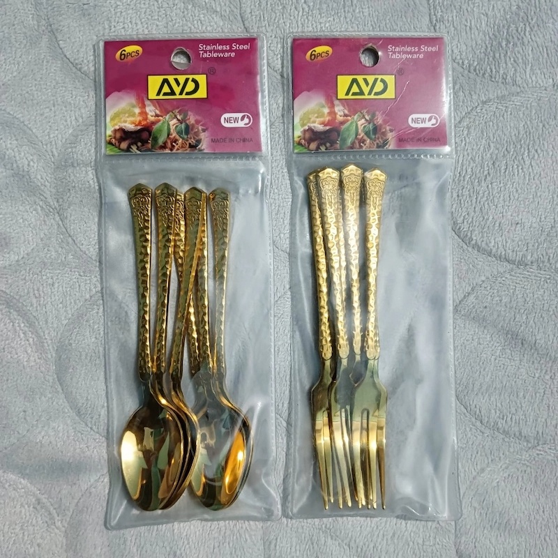 Picture of 12 pcs premium quality Tea spoon & Fork spoon 12 cm long tea spoon and 13 cm long Fork spoon golden spoon , Best tableware Tea Spoon (12 pcs spoon set) -Chopsticks-Gold