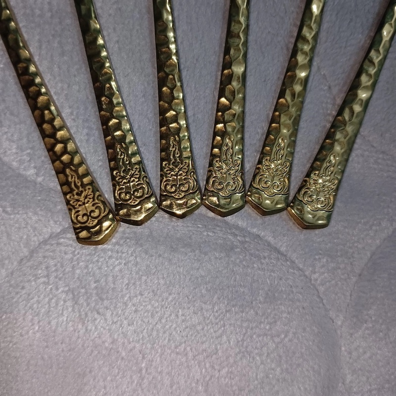 Picture of 12 pcs premium quality Tea spoon & Fork spoon 12 cm long tea spoon and 13 cm long Fork spoon golden spoon , Best tableware Tea Spoon (12 pcs spoon set) -Chopsticks-Gold