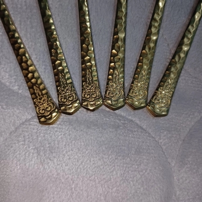 Picture of 12 pcs premium quality Tea spoon & Fork spoon 12 cm long tea spoon and 13 cm long Fork spoon golden spoon , Best tableware Tea Spoon (12 pcs spoon set) -Chopsticks-Gold