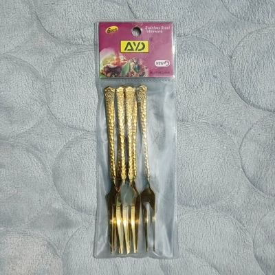 Picture of 6 pcs premium quality Fork spoon 13 cm long Fork spoon golden spoon , Best tableware Fork Spoon -Chopsticks-Gold