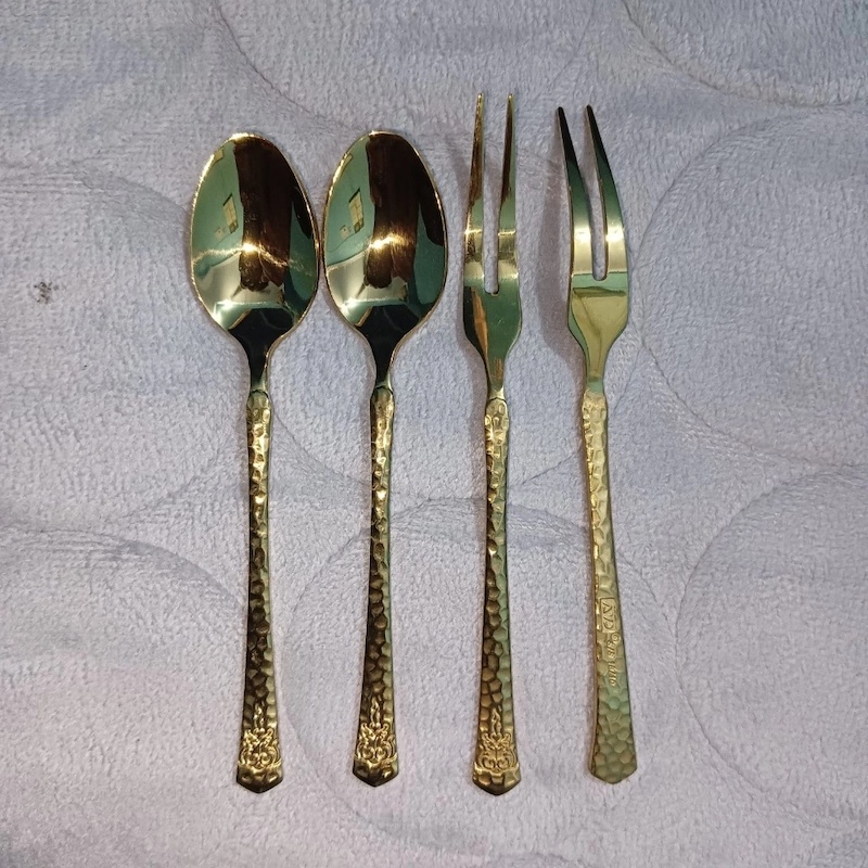 Picture of 6 pcs premium quality Fork spoon 13 cm long Fork spoon golden spoon , Best tableware Fork Spoon -Chopsticks-Gold