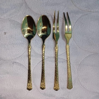 Picture of 6 pcs premium quality Fork spoon 13 cm long Fork spoon golden spoon , Best tableware Fork Spoon -Chopsticks-Gold