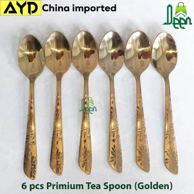 Picture of 6 pcs set premium Quality Golden color Tea spoon for Tableware , golden Tea spoon , 15 cm long Tea spoon gold AYD Brand golden tea spoon -Chopsticks-Gold