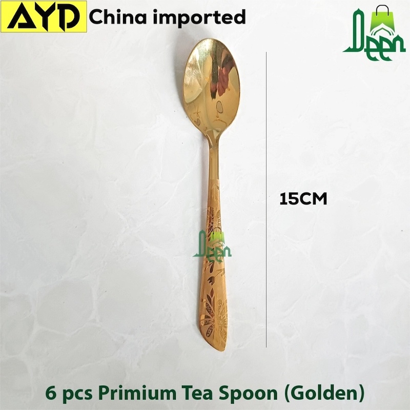Picture of 6 pcs set premium Quality Golden color Tea spoon for Tableware , golden Tea spoon , 15 cm long Tea spoon gold AYD Brand golden tea spoon -Chopsticks-Gold