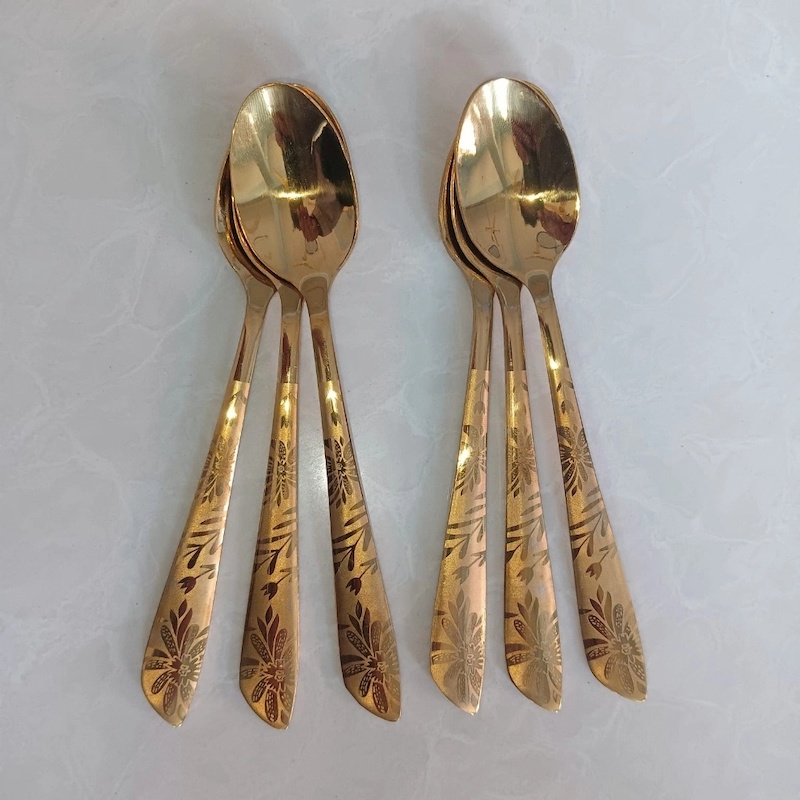 Picture of 6 pcs set premium Quality Golden color Tea spoon for Tableware , golden Tea spoon , 15 cm long Tea spoon gold AYD Brand golden tea spoon -Chopsticks-Gold