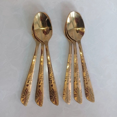 Picture of 6 pcs set premium Quality Golden color Tea spoon for Tableware , golden Tea spoon , 15 cm long Tea spoon gold AYD Brand golden tea spoon -Chopsticks-Gold