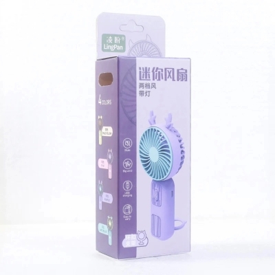 Picture of 1 pcs Cartoon Style Mini rechargeable hand Fan with Light Fan for summer - মিনি ফ্যান-Multicolor