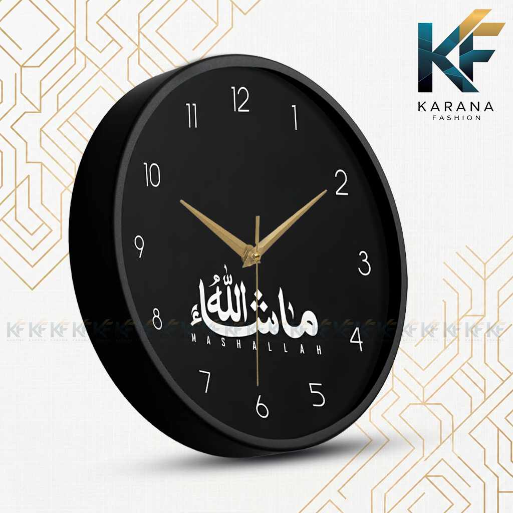 Picture of Karana Fashion (KW03) 12-Inch Mashallah Calligraphy Wall Clock - Premium Matte Black Islamic Home & Office Décor - Black