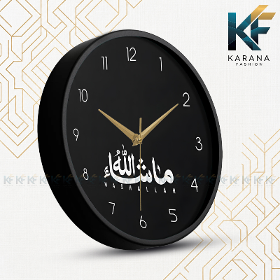 Picture of Karana Fashion (KW03) 12-Inch Mashallah Calligraphy Wall Clock - Premium Matte Black Islamic Home & Office Décor - Black