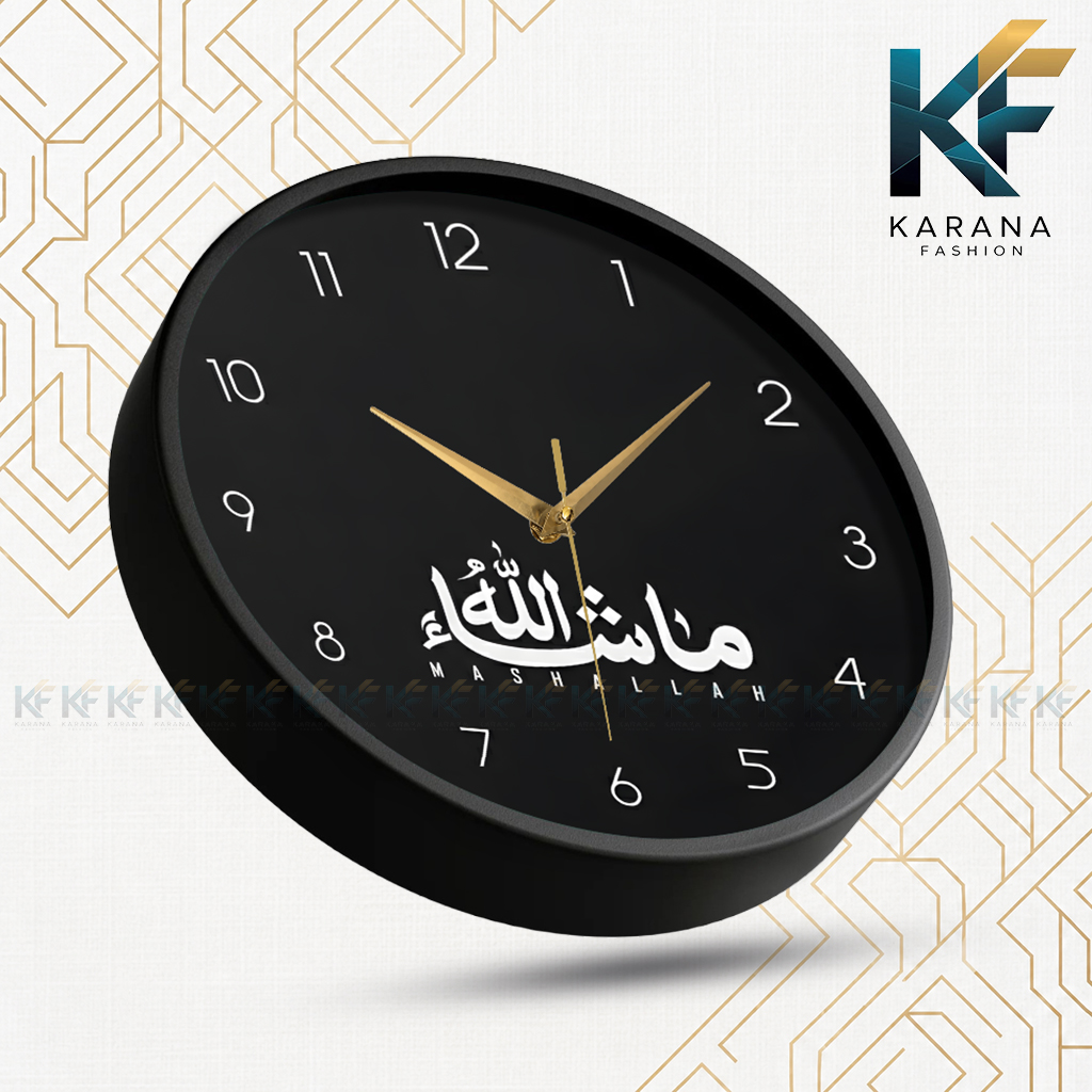 Picture of Karana Fashion (KW03) 12-Inch Mashallah Calligraphy Wall Clock - Premium Matte Black Islamic Home & Office Décor - Black