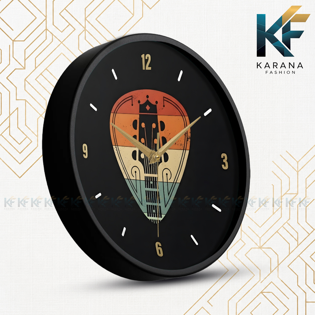 Picture of Karana Fashion (KW04) 12-Inch Vintage Guitar Pick Wall Clock - Retro Music Themed Decor for Home, Studio & Café - Black
