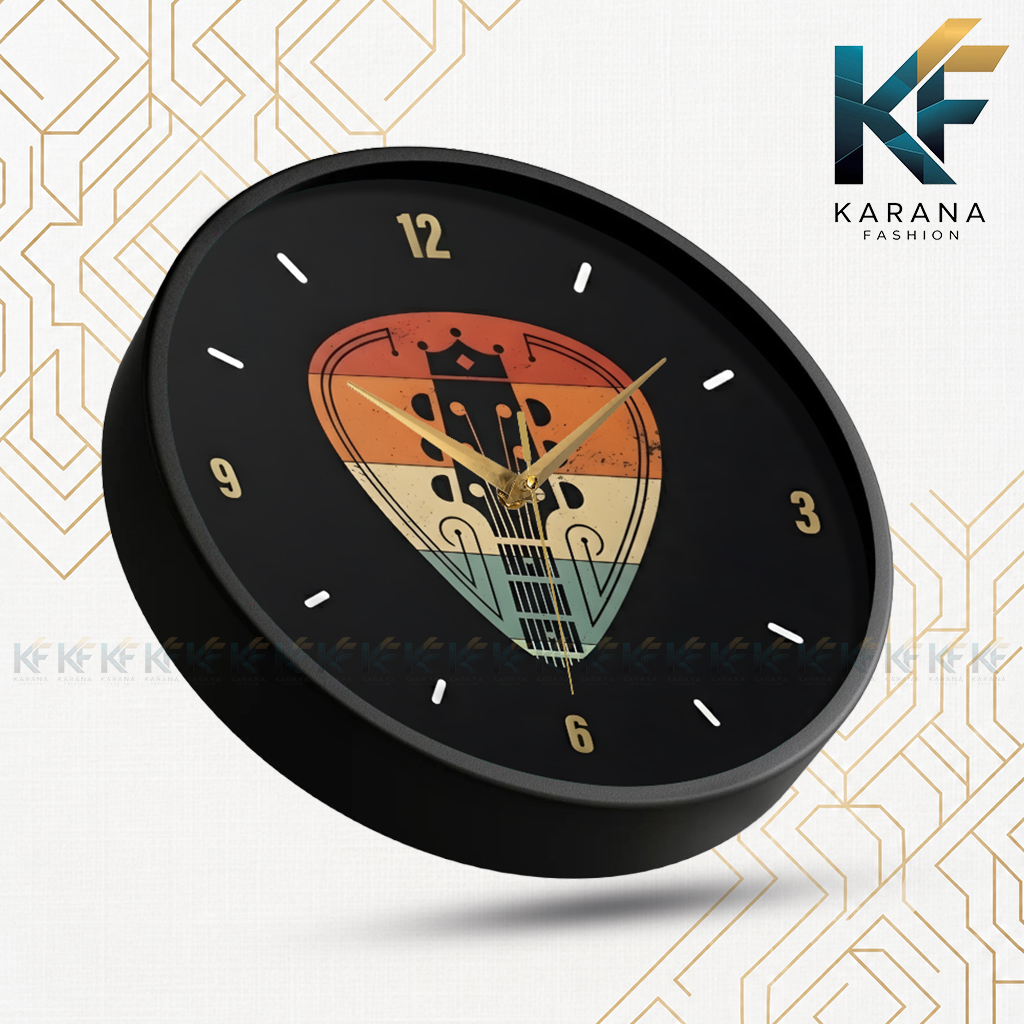 Picture of Karana Fashion (KW04) 12-Inch Vintage Guitar Pick Wall Clock - Retro Music Themed Decor for Home, Studio & Café - Black