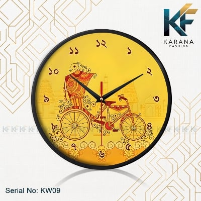 Picture of Karana Fashion (KW09) 12-Inch Rickshaw Art Wall Clock - Traditional Bangladeshi Heritage Décor - Black