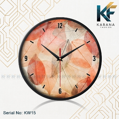 Picture of Karana Fashion (KW15) 12-Inch Autumn Leaves Wall Clock - Warm Skeleton Leaf Aesthetic Home Décor - Black
