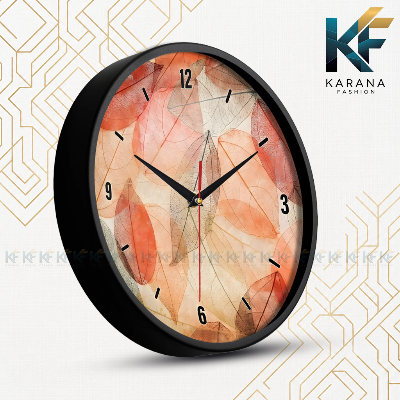 Picture of Karana Fashion (KW15) 12-Inch Autumn Leaves Wall Clock - Warm Skeleton Leaf Aesthetic Home Décor - Black