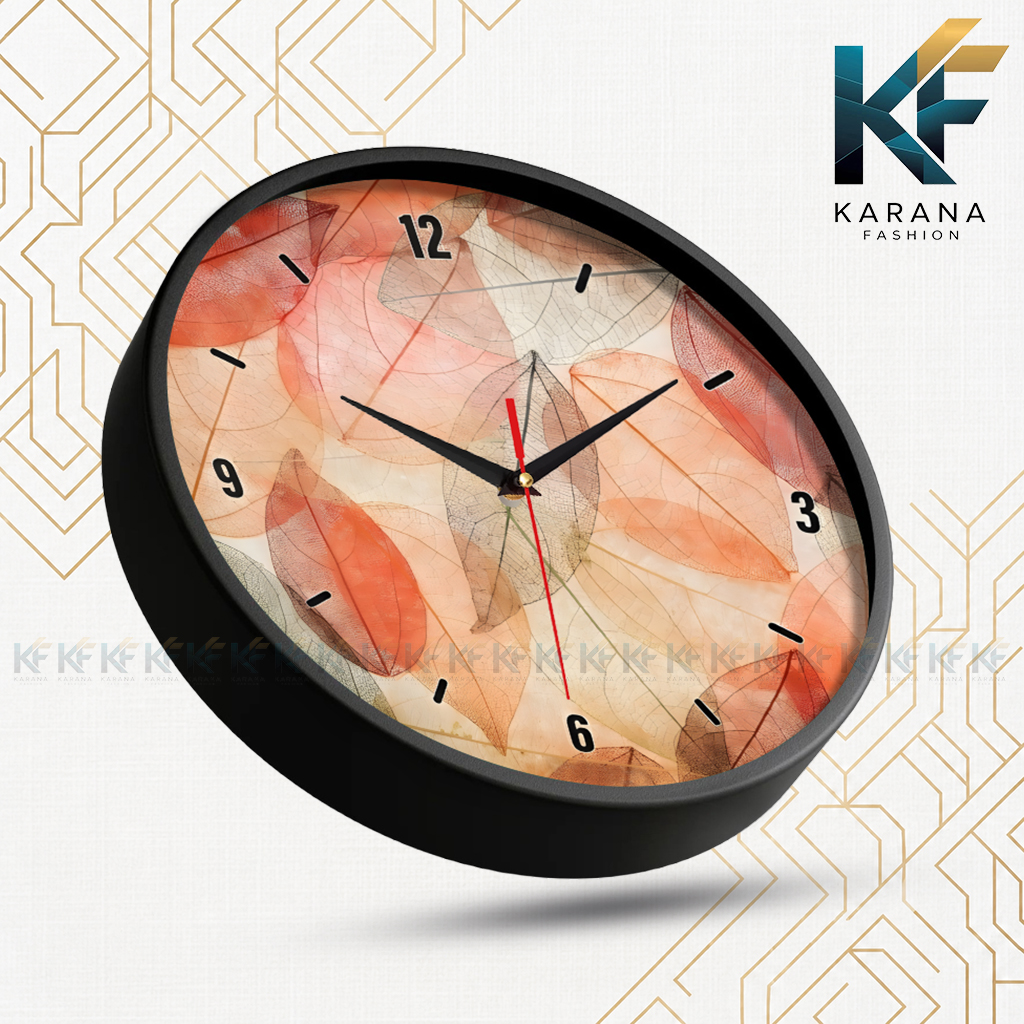 Picture of Karana Fashion (KW15) 12-Inch Autumn Leaves Wall Clock - Warm Skeleton Leaf Aesthetic Home Décor - Black