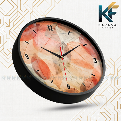 Picture of Karana Fashion (KW15) 12-Inch Autumn Leaves Wall Clock - Warm Skeleton Leaf Aesthetic Home Décor - Black
