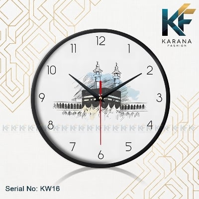 Picture of Karana Fashion (KW16) 12-Inch Holy Kaaba Sketch Wall Clock - Elegant Islamic Spiritual Décor - Black
