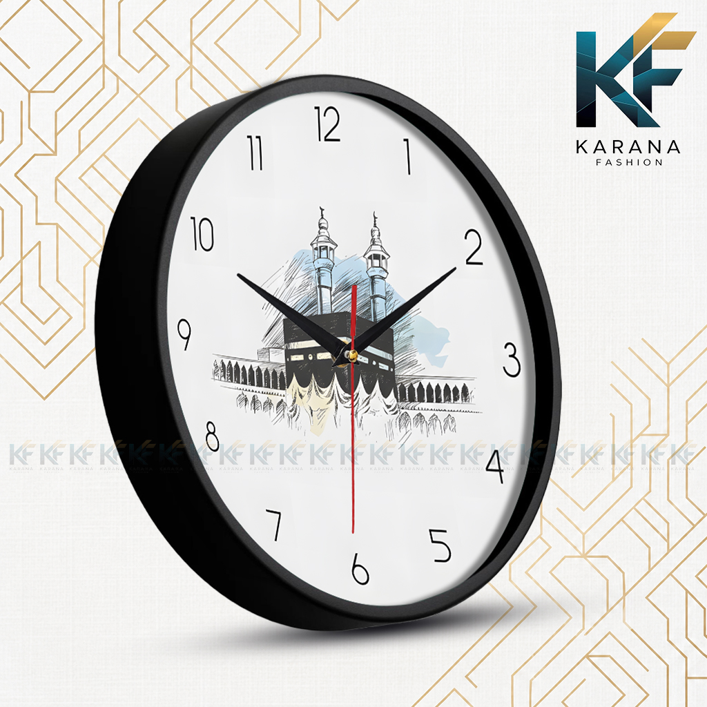 Picture of Karana Fashion (KW16) 12-Inch Holy Kaaba Sketch Wall Clock - Elegant Islamic Spiritual Décor - Black