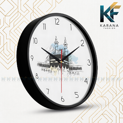 Picture of Karana Fashion (KW16) 12-Inch Holy Kaaba Sketch Wall Clock - Elegant Islamic Spiritual Décor - Black