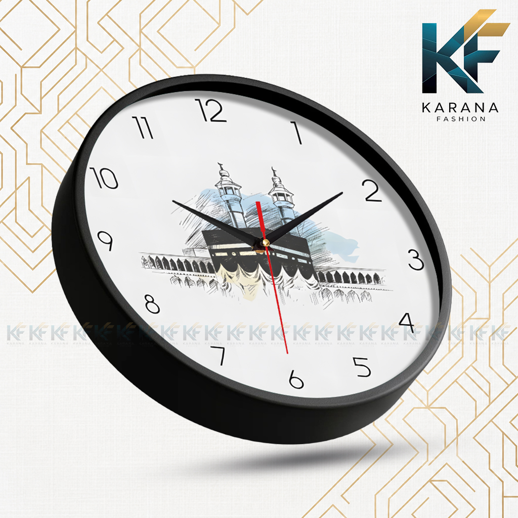 Picture of Karana Fashion (KW16) 12-Inch Holy Kaaba Sketch Wall Clock - Elegant Islamic Spiritual Décor - Black