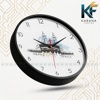 Picture of Karana Fashion (KW16) 12-Inch Holy Kaaba Sketch Wall Clock - Elegant Islamic Spiritual Décor - Black