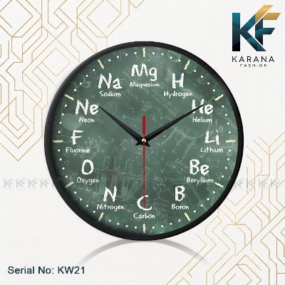 Picture of Karana Fashion (KW21) 12-Inch Periodic Table Science Wall Clock - Educational Chemistry Decor for Classrooms & Labs - Black