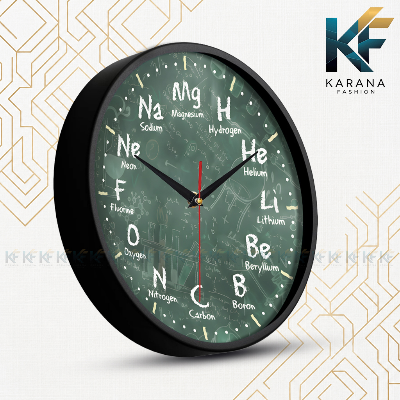 Picture of Karana Fashion (KW21) 12-Inch Periodic Table Science Wall Clock - Educational Chemistry Decor for Classrooms & Labs - Black