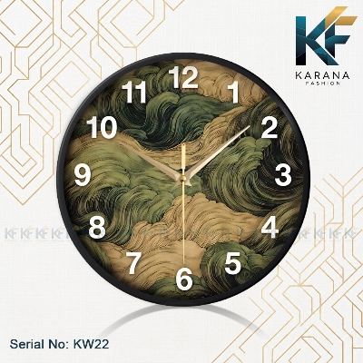 Picture of Karana Fashion (KW22) 12-Inch Vintage Oriental Waves Wall Clock - Abstract Japanese Art Style Home Décor - Black
