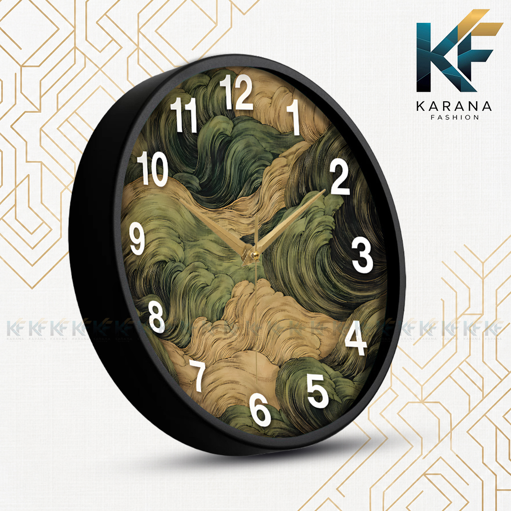 Picture of Karana Fashion (KW22) 12-Inch Vintage Oriental Waves Wall Clock - Abstract Japanese Art Style Home Décor - Black
