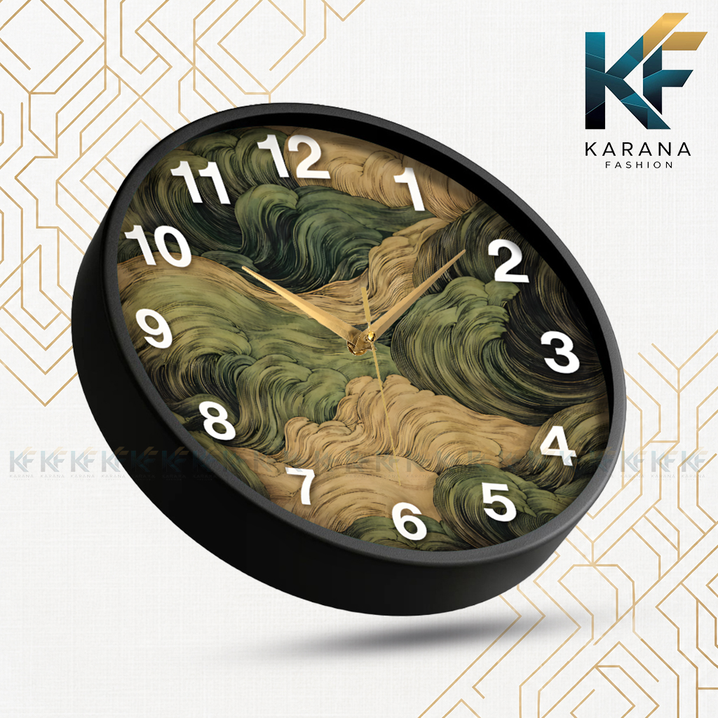 Picture of Karana Fashion (KW22) 12-Inch Vintage Oriental Waves Wall Clock - Abstract Japanese Art Style Home Décor - Black