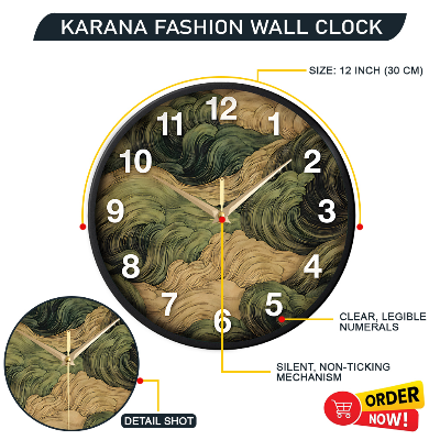 Picture of Karana Fashion (KW22) 12-Inch Vintage Oriental Waves Wall Clock - Abstract Japanese Art Style Home Décor - Black
