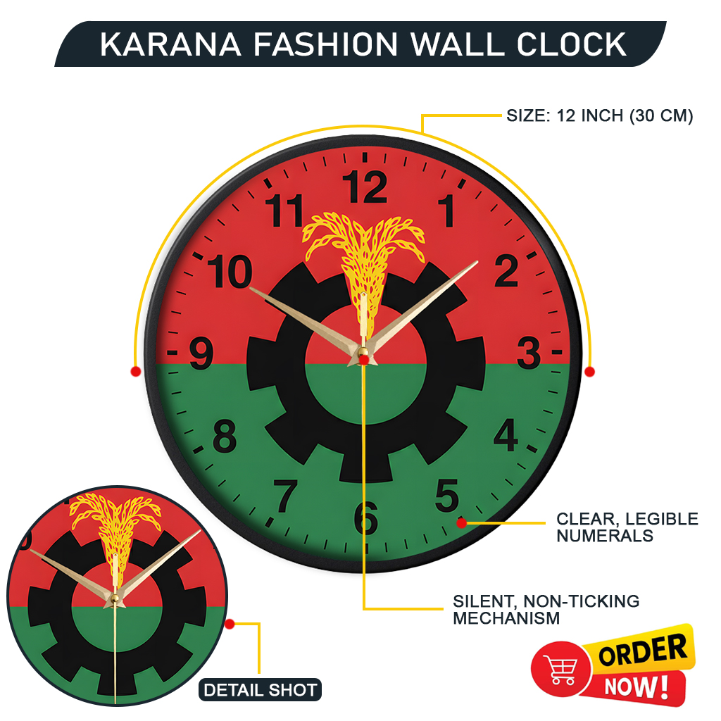 Picture of Karana Fashion (KW23) 12-Inch National Heritage Wall Clock - Patriotic Red & Green Industrial Theme Décor - Black