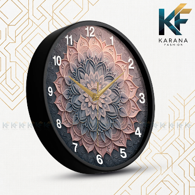 Picture of Karana Fashion (KW24) 12-Inch 3D Mandala Art Wall Clock - Elegant Dusty Rose & Slate Grey Geometric Décor - Black