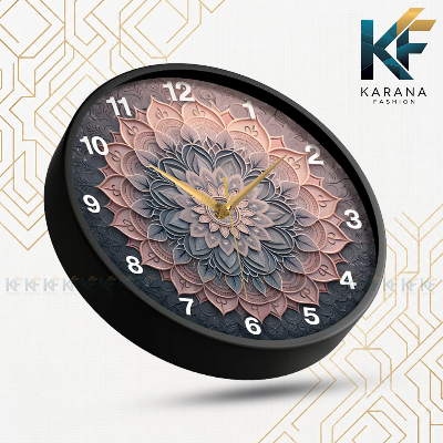 Picture of Karana Fashion (KW24) 12-Inch 3D Mandala Art Wall Clock - Elegant Dusty Rose & Slate Grey Geometric Décor - Black