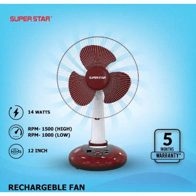 Picture of Super Star Rechargeable Table Fan Red- 12 inch - Maroon