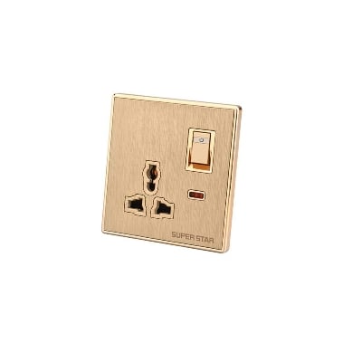 Picture of Super Star Glamour 13A 3 Pin Multi Function Combined Socket with Switch 3Pin Electrical Wall Outlet with Indicator - Gold