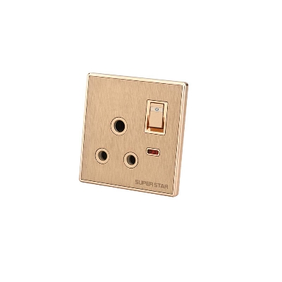 Picture of Super Star Glamour 15A 3 Pin Round AC Socket with Switch Three 3Pin A/C Electrical Wall Outlet with Indicator - Gold